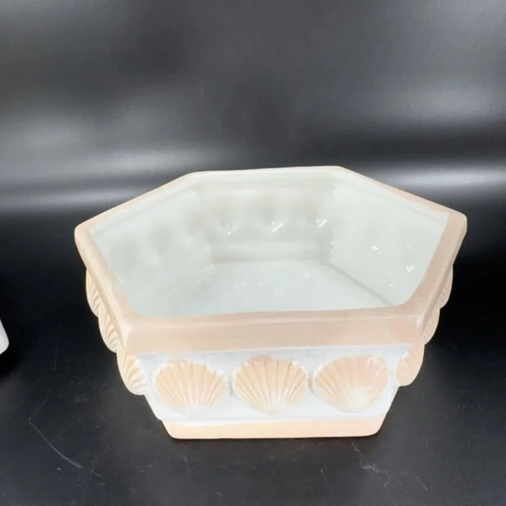 Vintage Rosenthal Netter Hexagonal Seashell Container Jar With Lid Made in Italy
